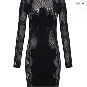 Dion Lee Black Lace-Panel Long Sleeve Bodycon Dress